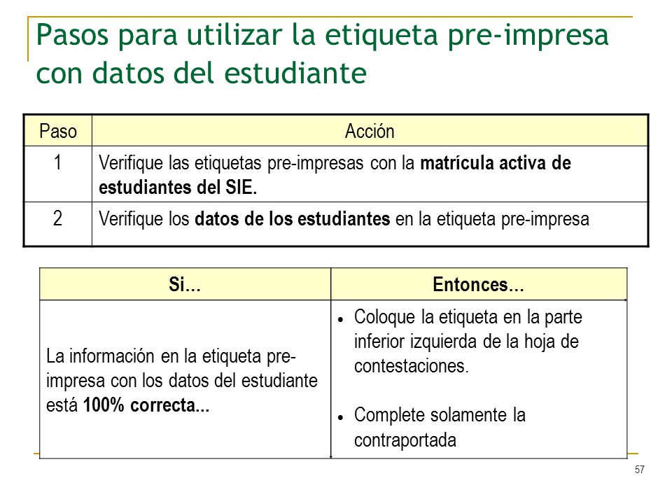 Pasos para utilizar la etiqueta pre-impresa con datos del estudiante