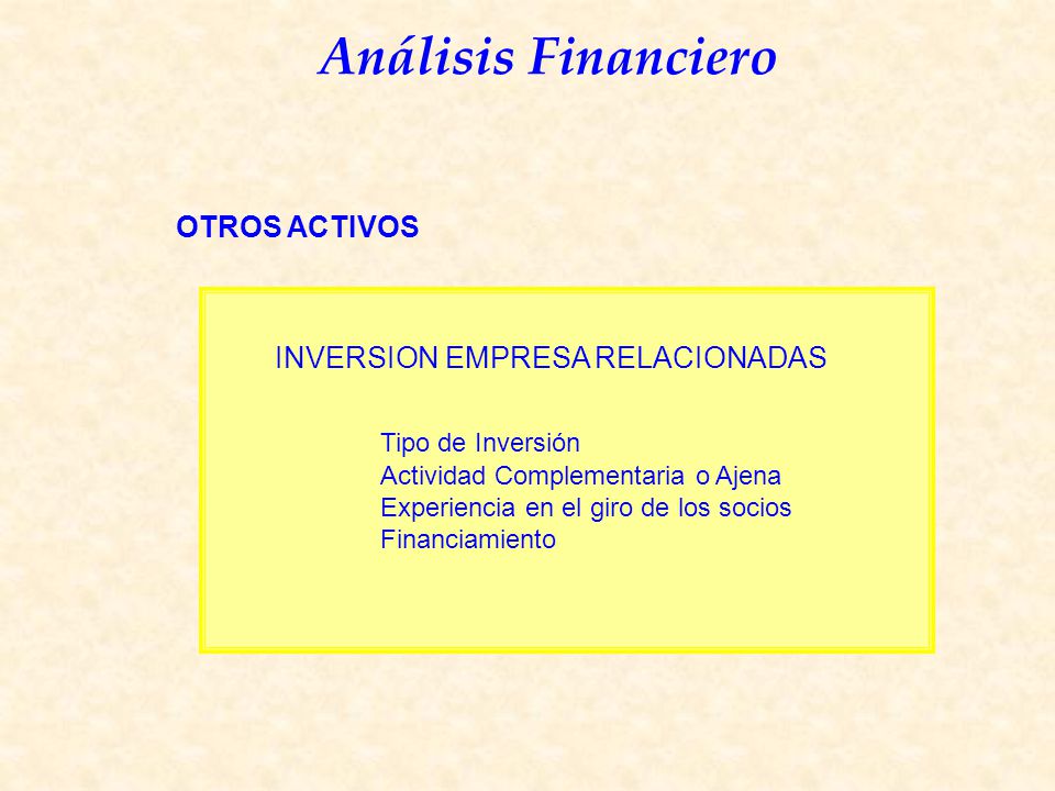 Tipo de Inversión OTROS ACTIVOS INVERSION EMPRESA RELACIONADAS