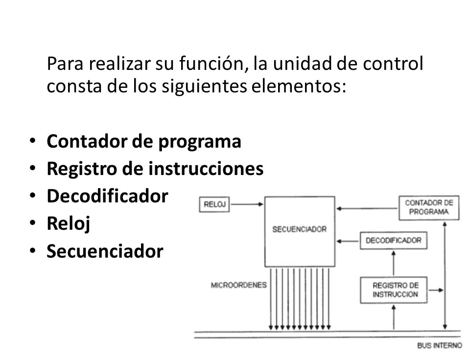 Para realizar su función, la unidad de control consta de los siguientes elementos: