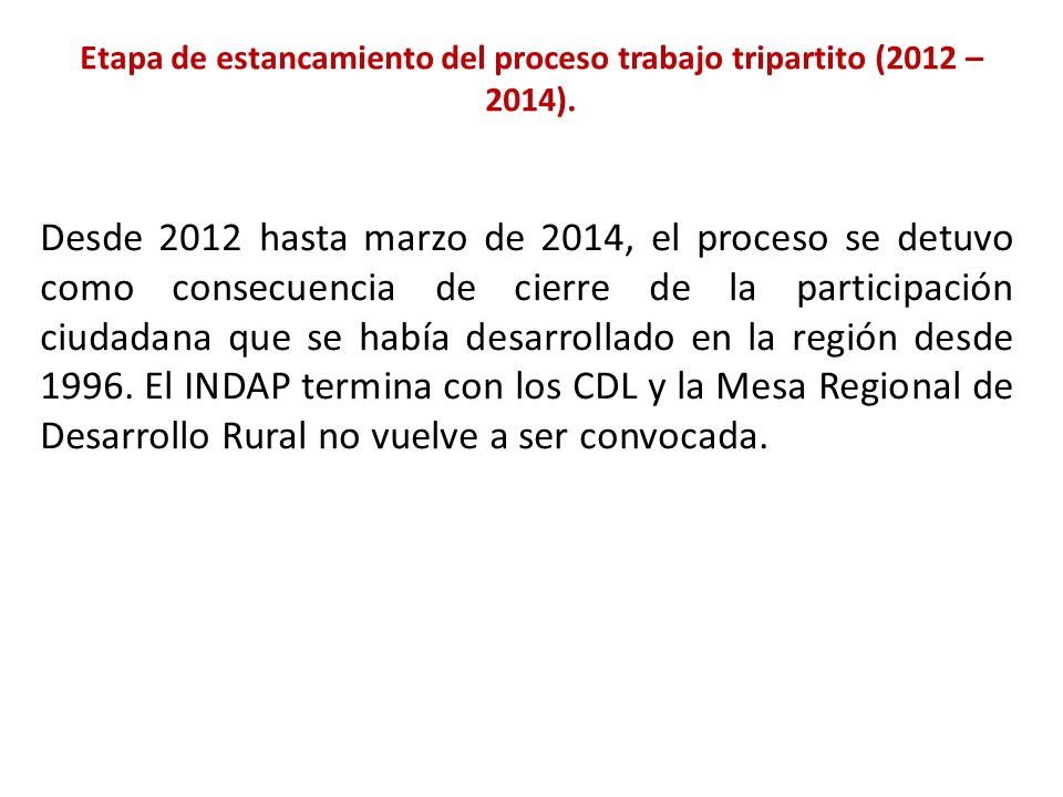 Etapa de estancamiento del proceso trabajo tripartito (2012 – 2014).