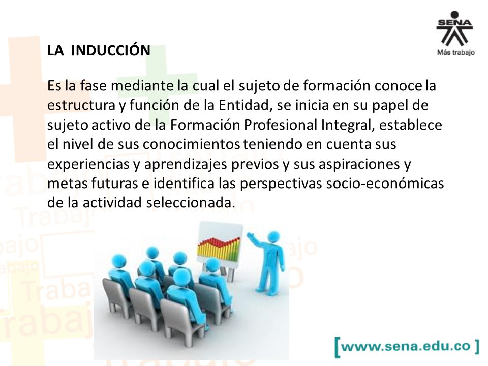 LA INDUCCIÓN Es la fase mediante la cual el sujeto de formación conoce la.