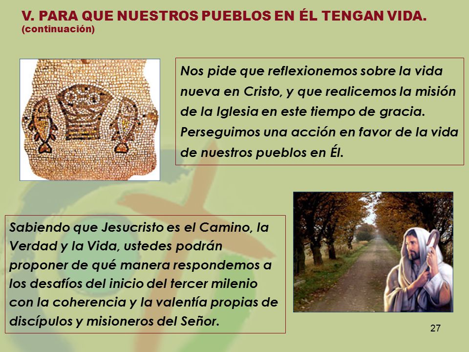 V. PARA QUE NUESTROS PUEBLOS EN ÉL TENGAN VIDA. (continuación)
