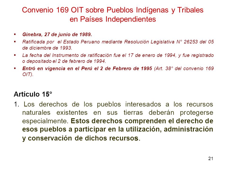 Convenio 169 OIT sobre Pueblos Indígenas y Tribales en Países Independientes
