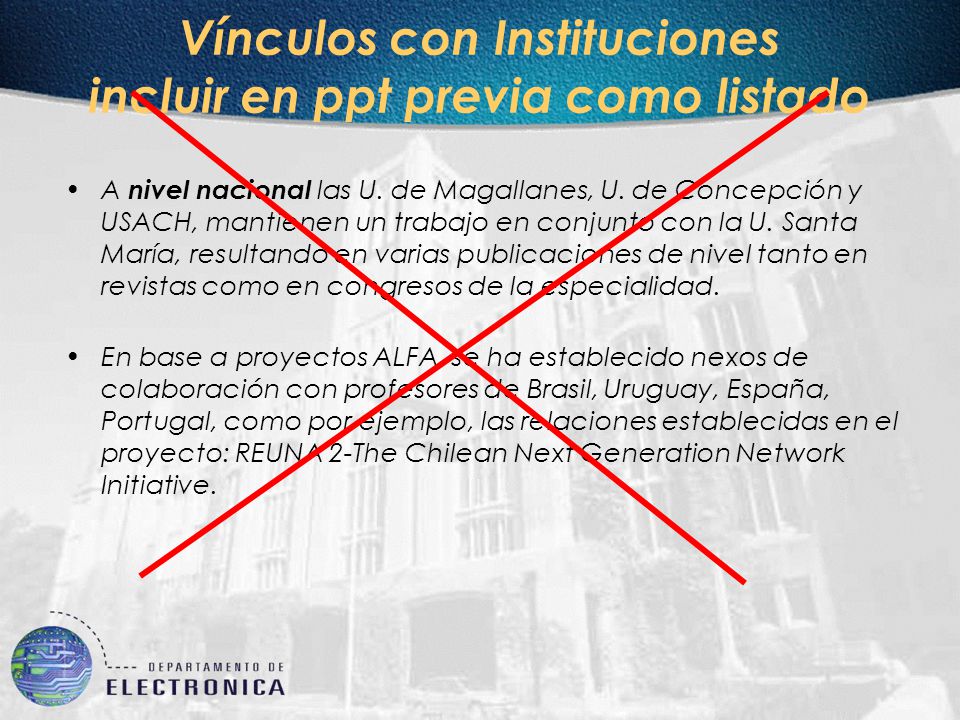 Vínculos con Instituciones incluir en ppt previa como listado