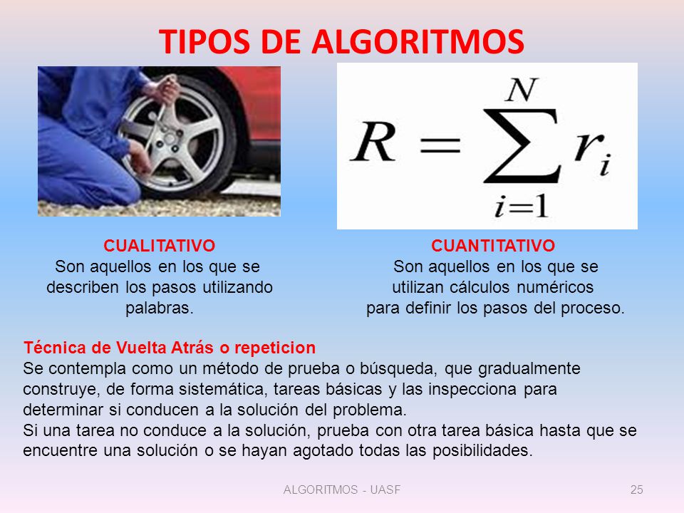 TIPOS DE ALGORITMOS CUALITATIVO Son aquellos en los que se