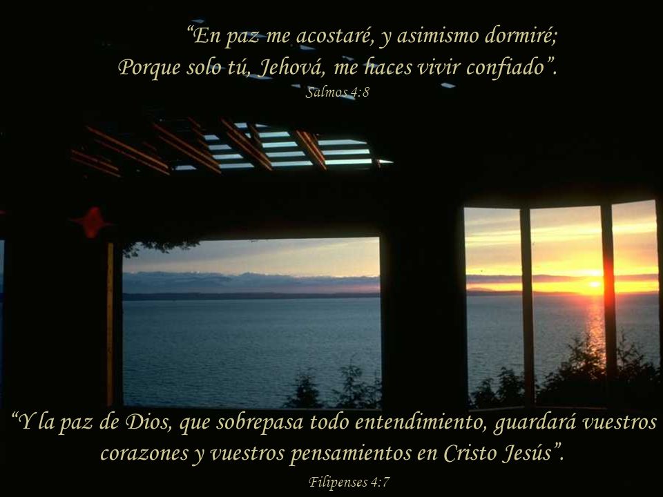 En paz me acostaré, y asimismo dormiré; Porque solo tú, Jehová, me haces vivir confiado . Salmos 4:8