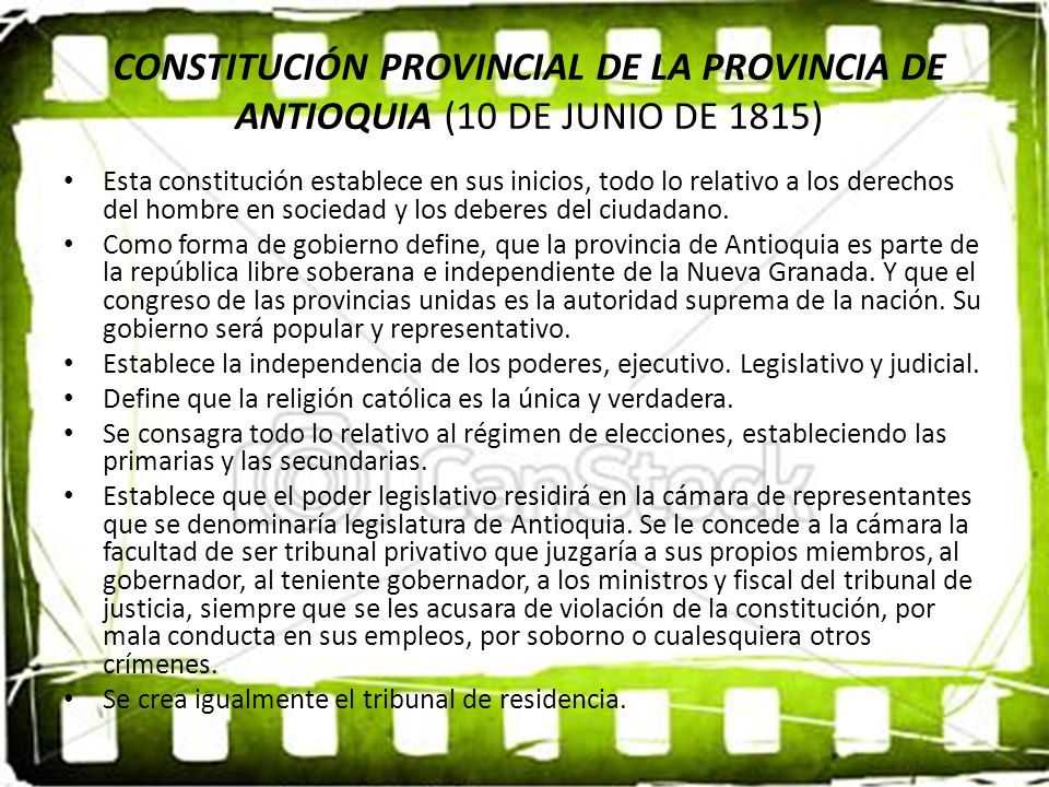 CONSTITUCIÓN PROVINCIAL DE LA PROVINCIA DE ANTIOQUIA (10 DE JUNIO DE 1815)