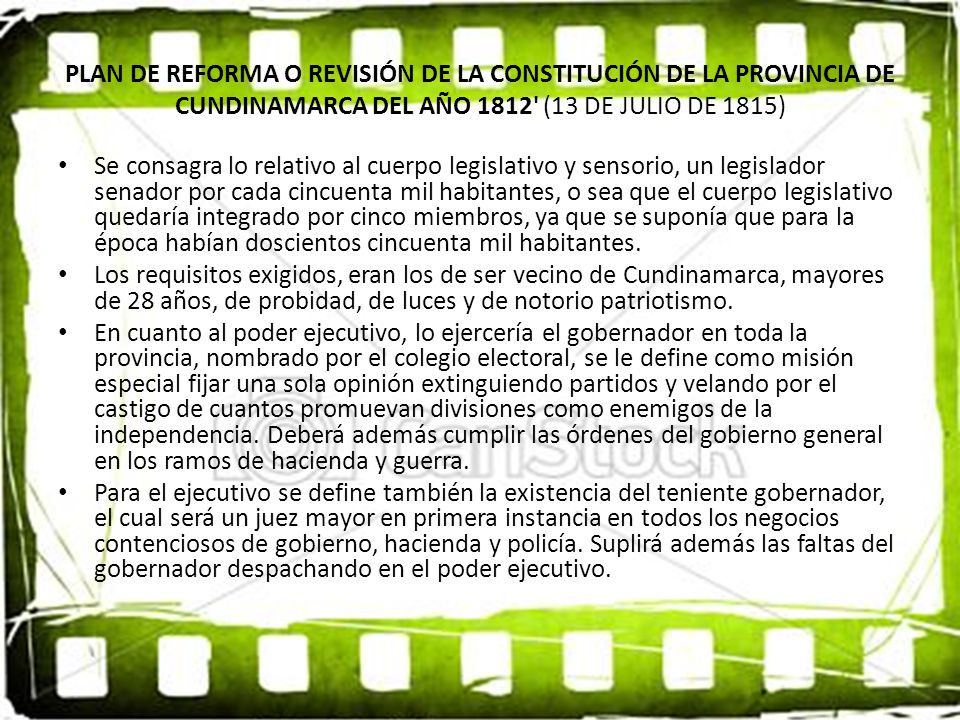PLAN DE REFORMA O REVISIÓN DE LA CONSTITUCIÓN DE LA PROVINCIA DE CUNDINAMARCA DEL AÑO 1812 (13 DE JULIO DE 1815)