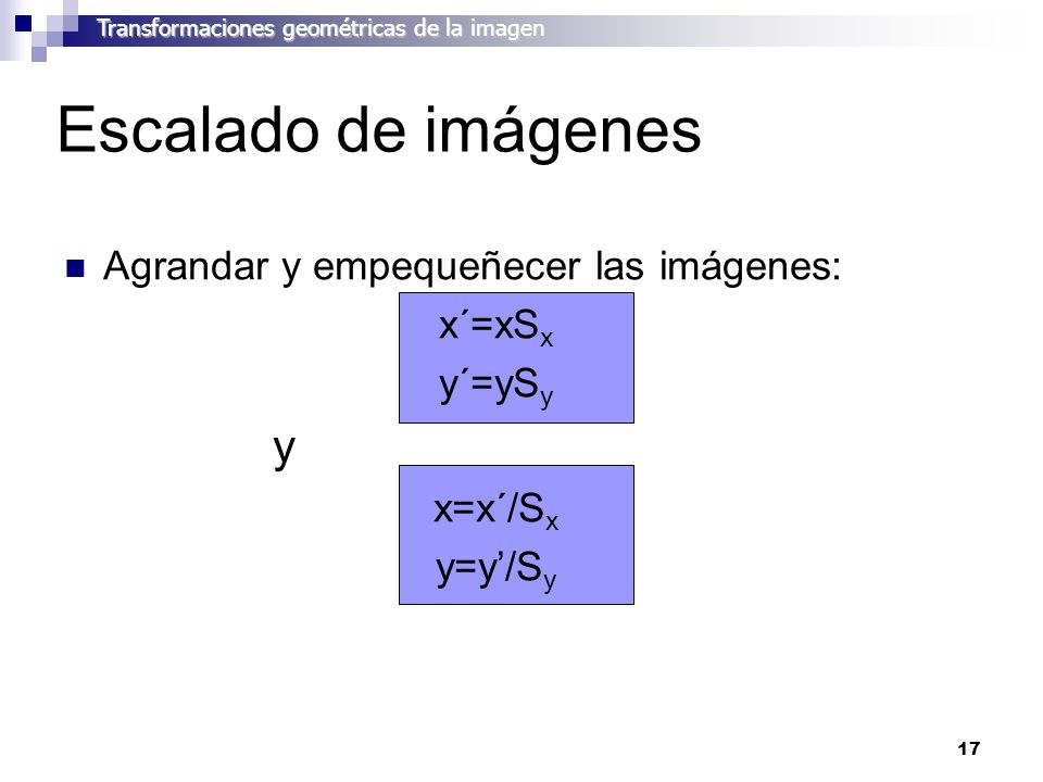 Escalado de imágenes y Agrandar y empequeñecer las imágenes: x´=xSx