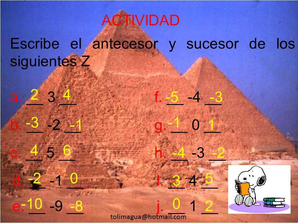 ACTIVIDAD Escribe el antecesor y sucesor de los siguientes Z a. __ 3 __. f. __ -4 __. -5.