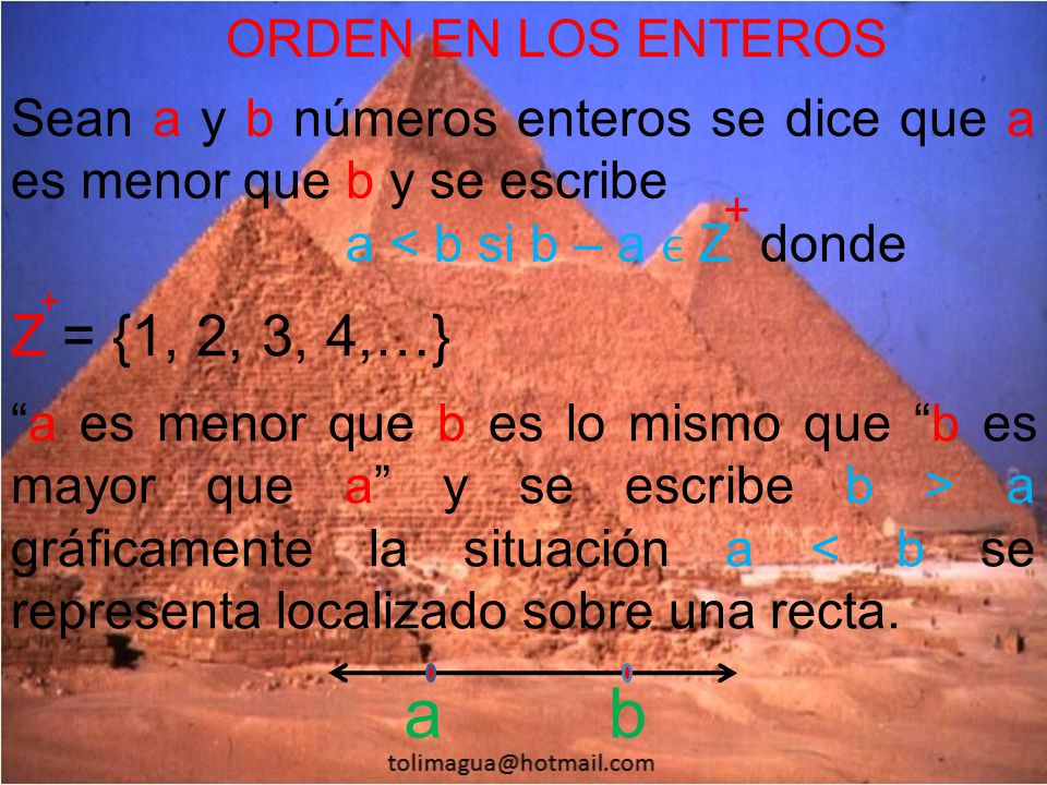 a b Z = {1, 2, 3, 4,…} ORDEN EN LOS ENTEROS