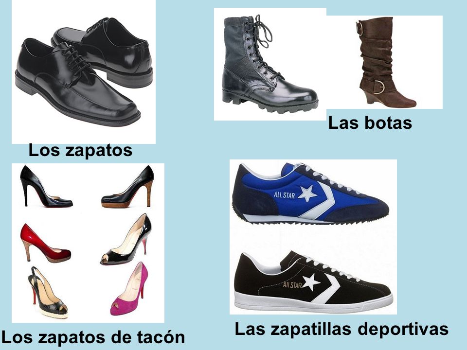 Las botas Los zapatos Las zapatillas deportivas Los zapatos de tacón