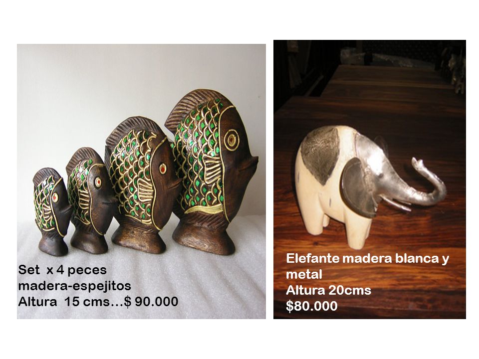 Elefante madera blanca y metal