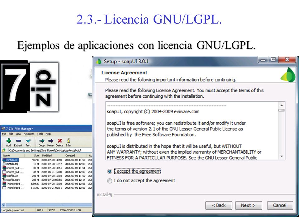 2.3.- Licencia GNU/LGPL. Ejemplos de aplicaciones con licencia GNU/LGPL.
