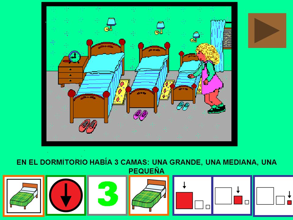 EN EL DORMITORIO HABÍA 3 CAMAS: UNA GRANDE, UNA MEDIANA, UNA PEQUEÑA