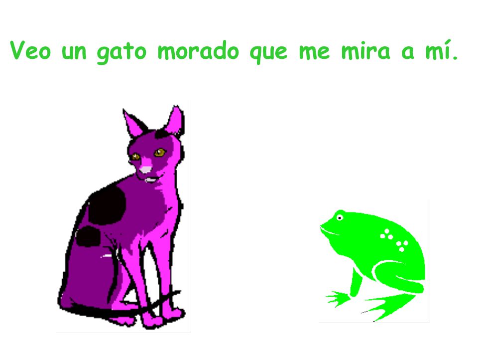 Veo un gato morado que me mira a mí.