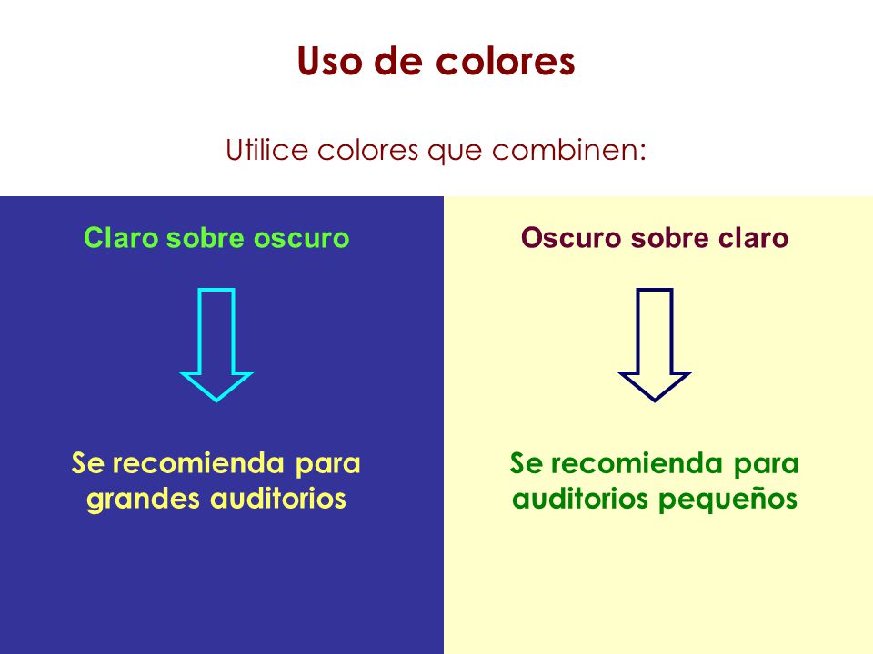 Uso de colores Utilice colores que combinen: Claro sobre oscuro