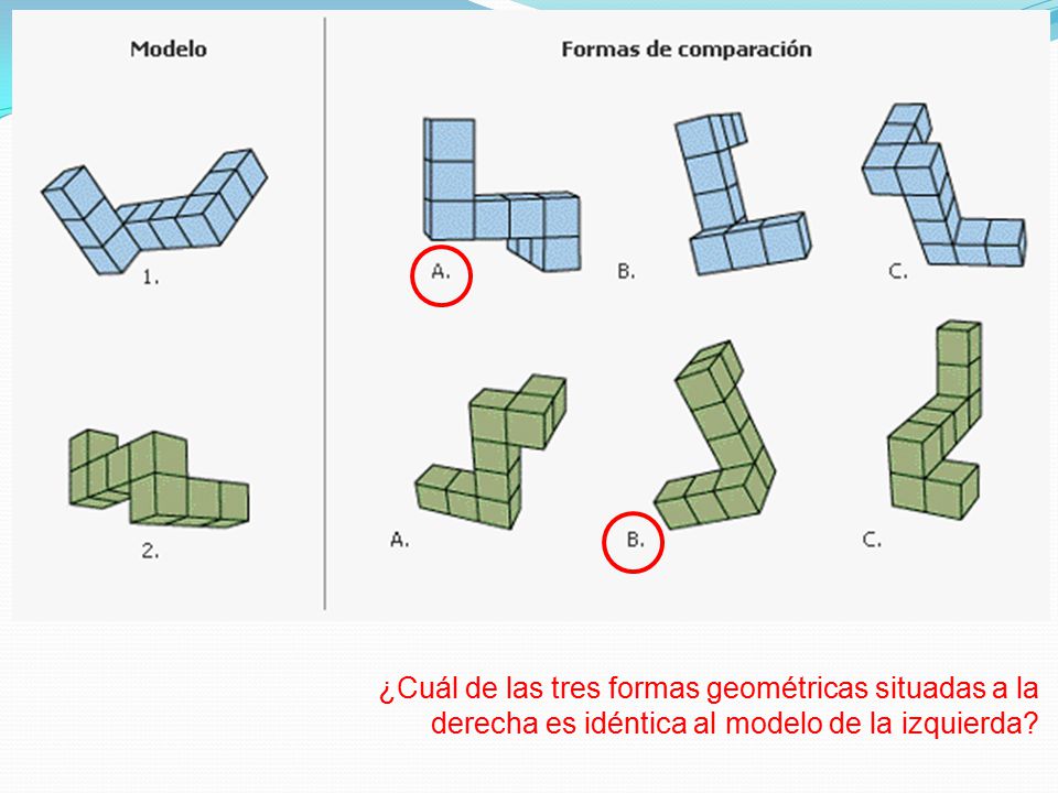 ¿Cuál de las tres formas geométricas situadas a la derecha es idéntica al modelo de la izquierda