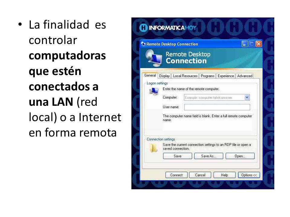 La finalidad es controlar computadoras que estén conectados a una LAN (red local) o a Internet en forma remota