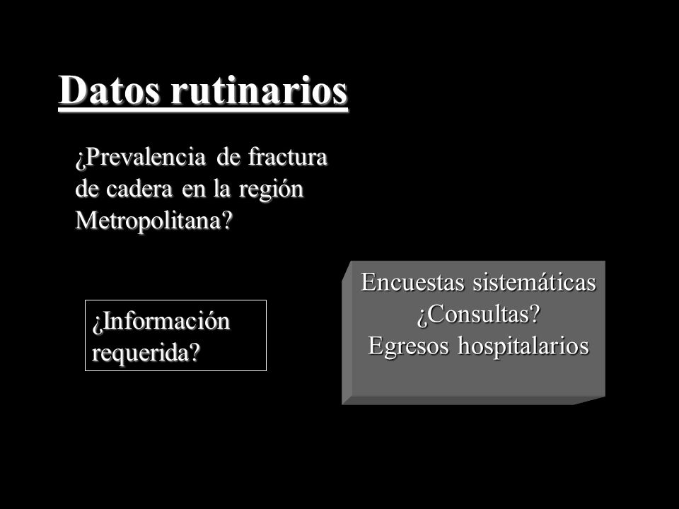 Datos rutinarios ¿Prevalencia de fractura de cadera en la región Metropolitana Encuestas sistemáticas.