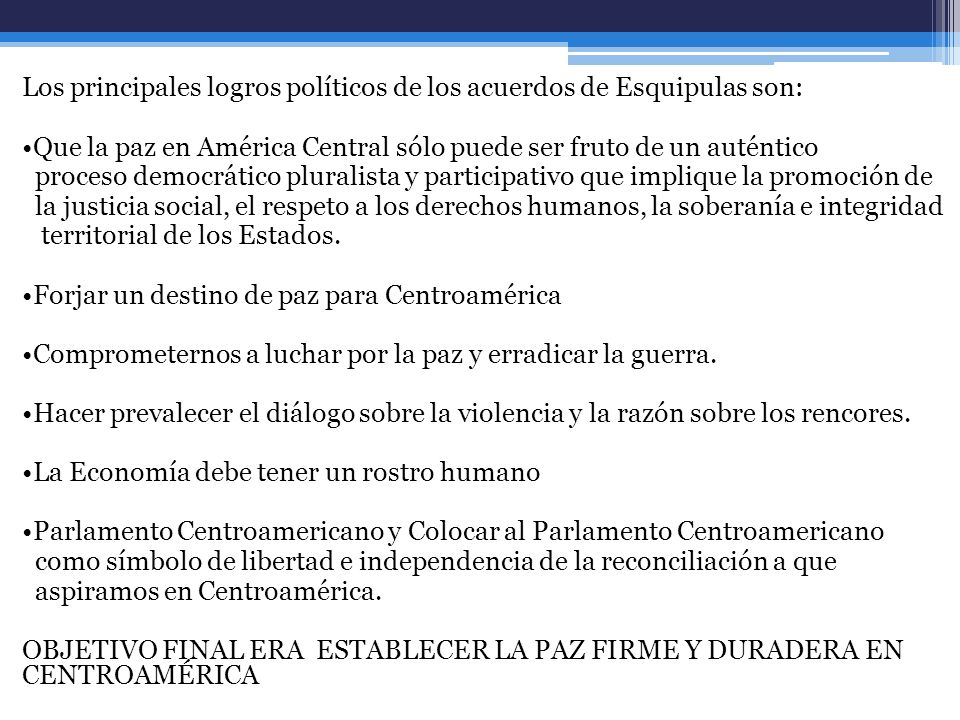 Los principales logros políticos de los acuerdos de Esquipulas son: