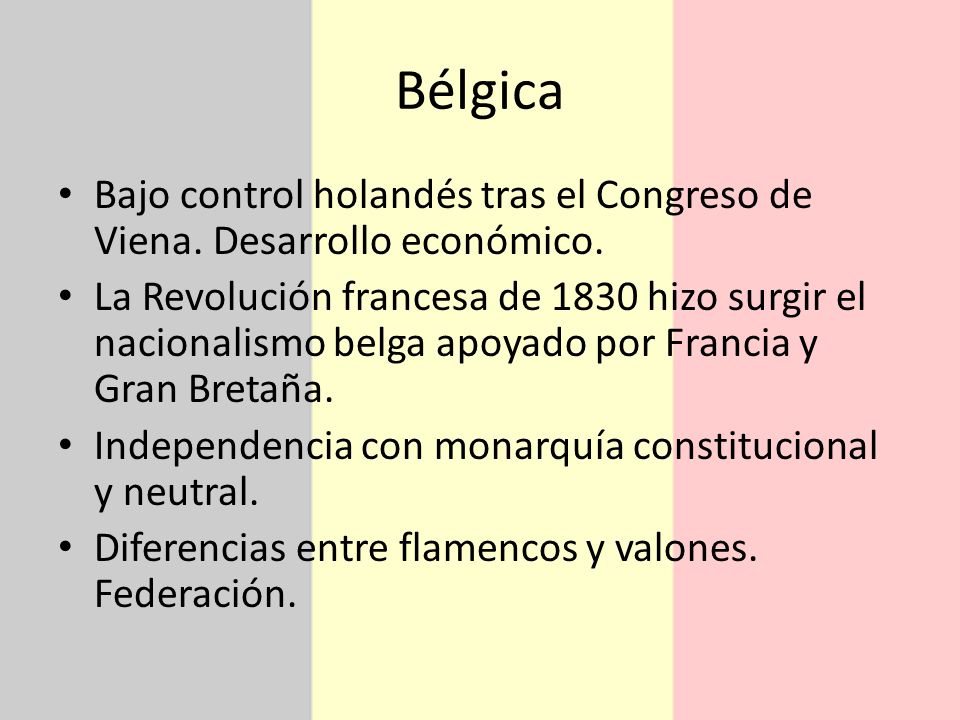 Bélgica Bajo control holandés tras el Congreso de Viena. Desarrollo económico.