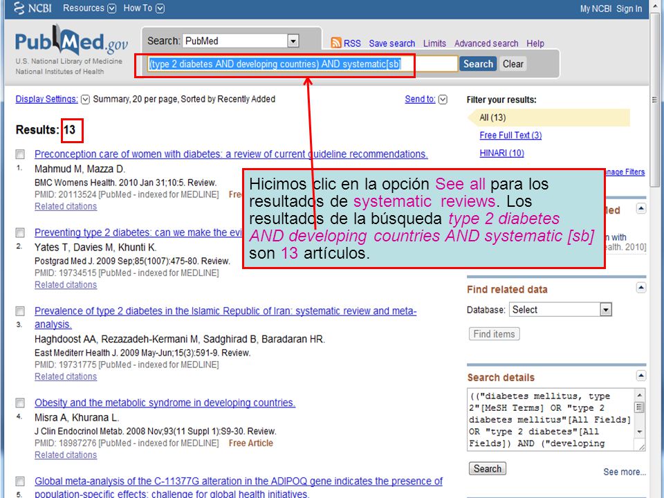 Hicimos clic en la opción See all para los resultados de systematic reviews.