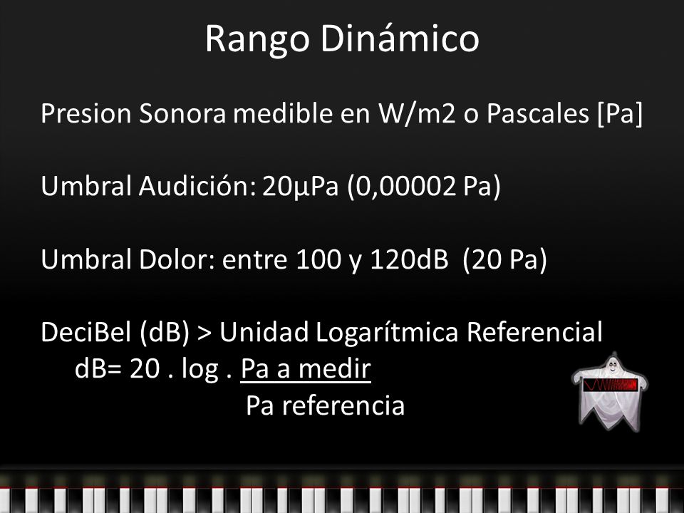 Rango Dinámico Presion Sonora medible en W/m2 o Pascales [Pa]