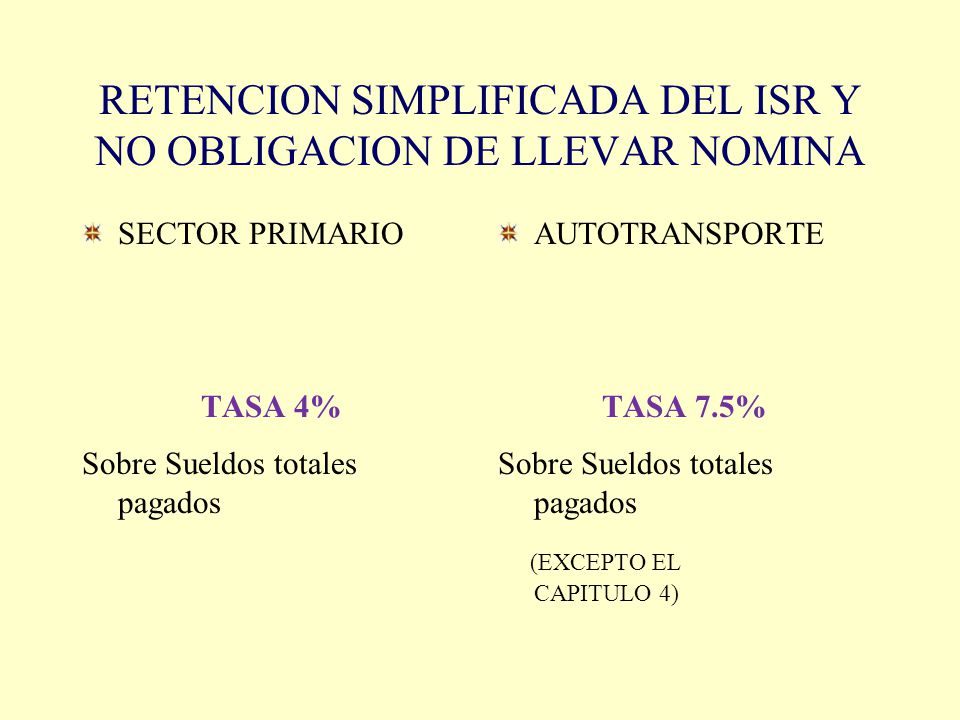RETENCION SIMPLIFICADA DEL ISR Y NO OBLIGACION DE LLEVAR NOMINA