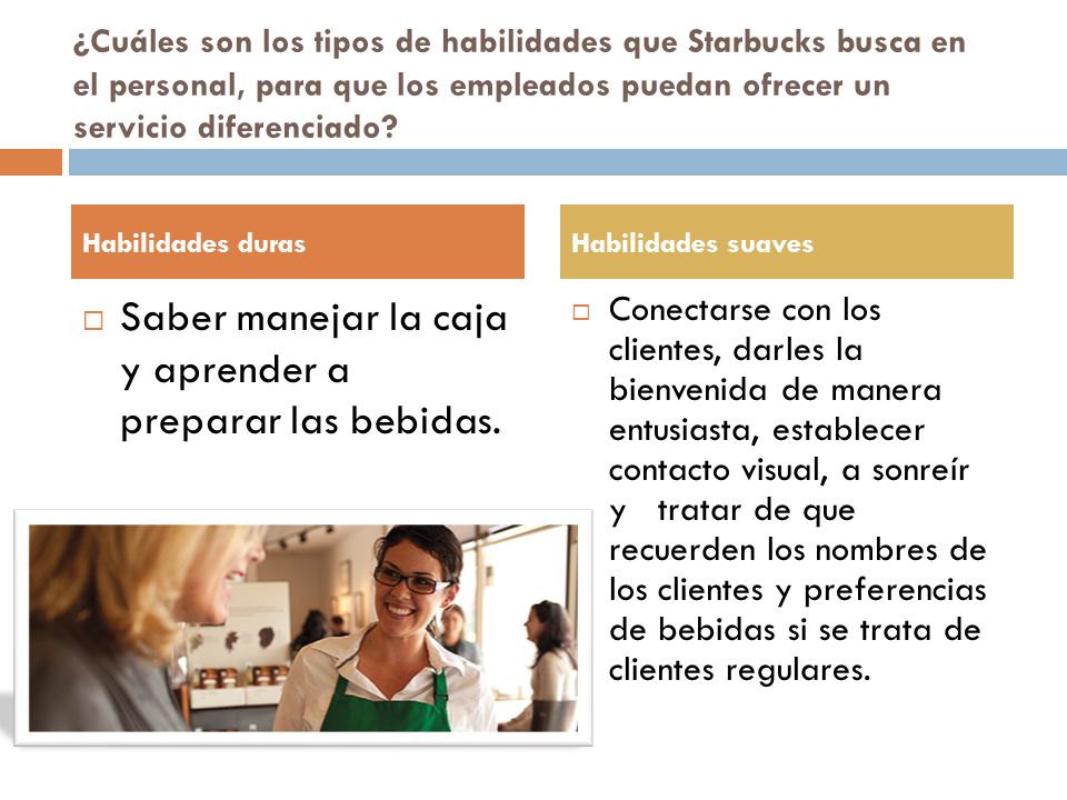 Saber manejar la caja y aprender a preparar las bebidas.