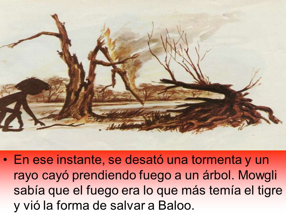 En ese instante, se desató una tormenta y un rayo cayó prendiendo fuego a un árbol.