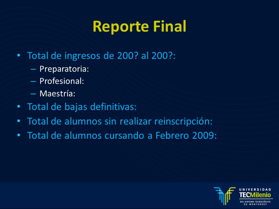 Reporte Final Total de ingresos de 200 al 200 :