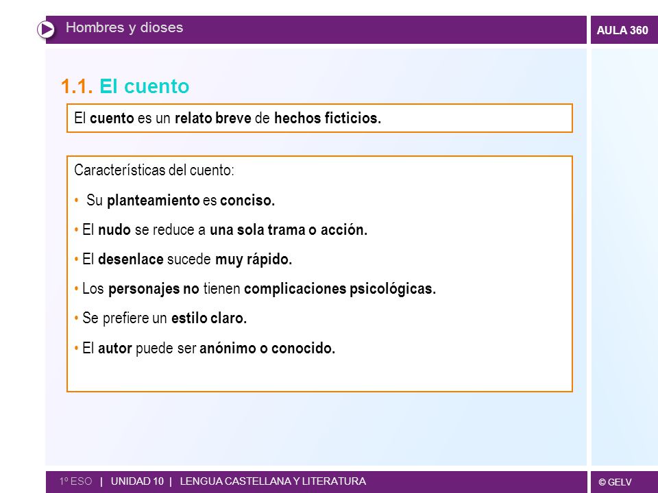 1.1. El cuento El cuento es un relato breve de hechos ficticios.