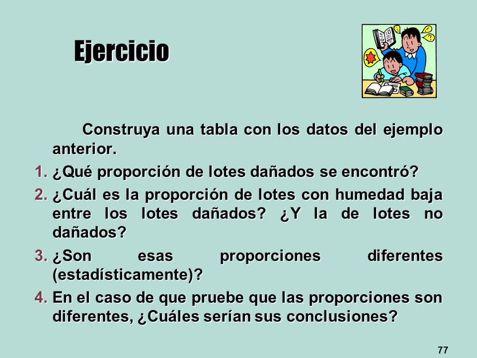 Ejercicio Construya una tabla con los datos del ejemplo anterior.