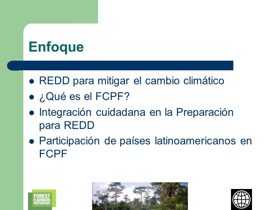 Enfoque REDD para mitigar el cambio climático ¿Qué es el FCPF
