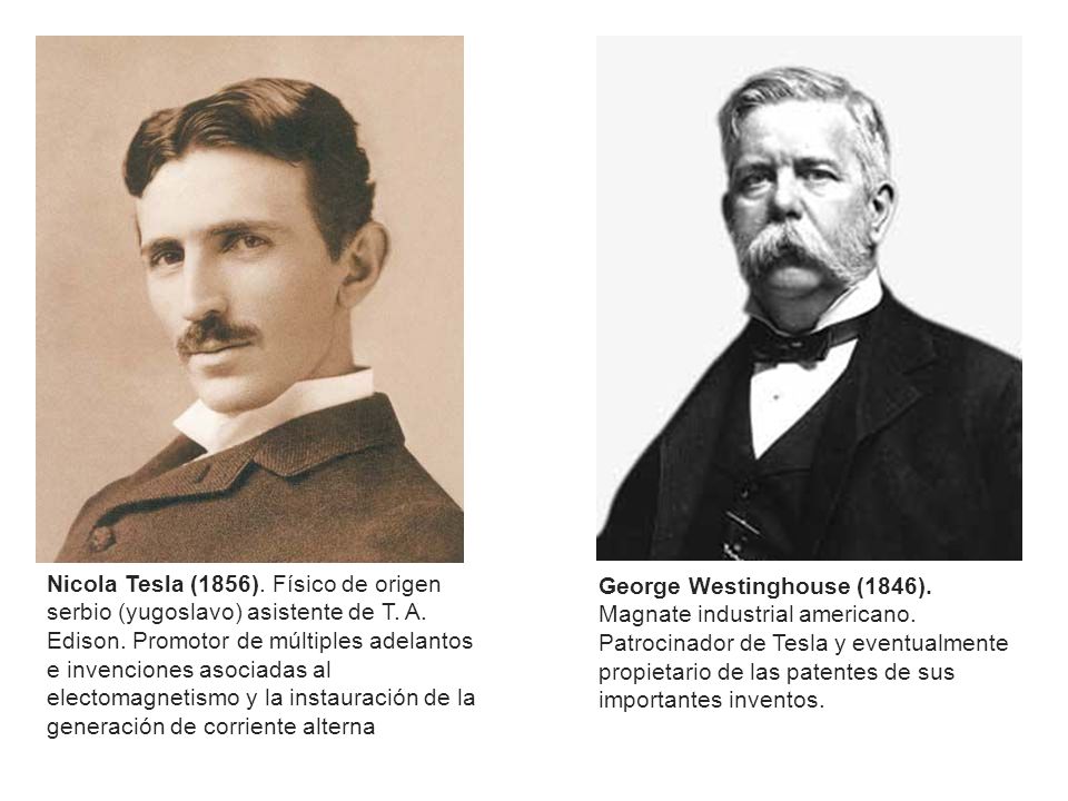 Nicola Tesla (1856). Físico de origen serbio (yugoslavo) asistente de T. A. Edison. Promotor de múltiples adelantos e invenciones asociadas al electomagnetismo y la instauración de la generación de corriente alterna