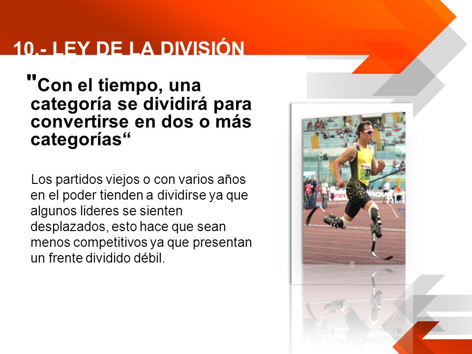 10.- LEY DE LA DIVISIÓN Con el tiempo, una categoría se dividirá para convertirse en dos o más categorías