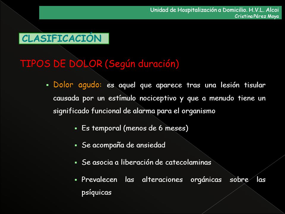 TIPOS DE DOLOR (Según duración) CLASIFICACIÓN
