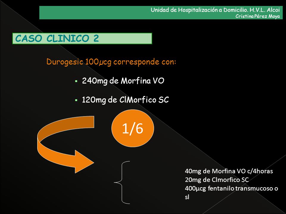 1/6 CASO CLINICO 2 Durogesic 100µcg corresponde con: