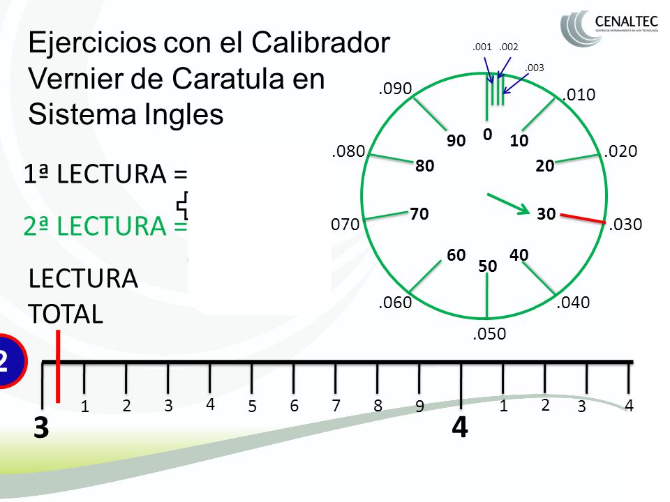 Ejercicios con el Calibrador Vernier de Caratula en Sistema Ingles