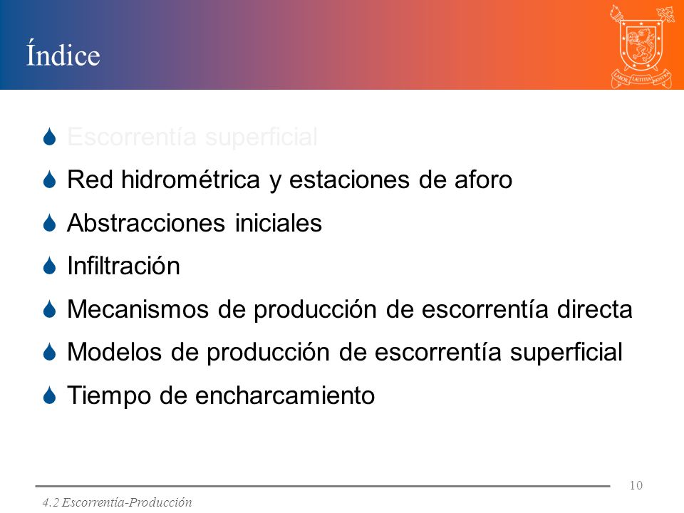 Índice Escorrentía superficial Red hidrométrica y estaciones de aforo