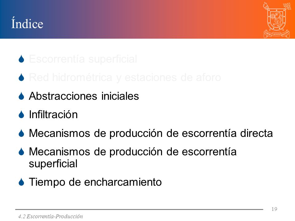 Índice Escorrentía superficial Red hidrométrica y estaciones de aforo