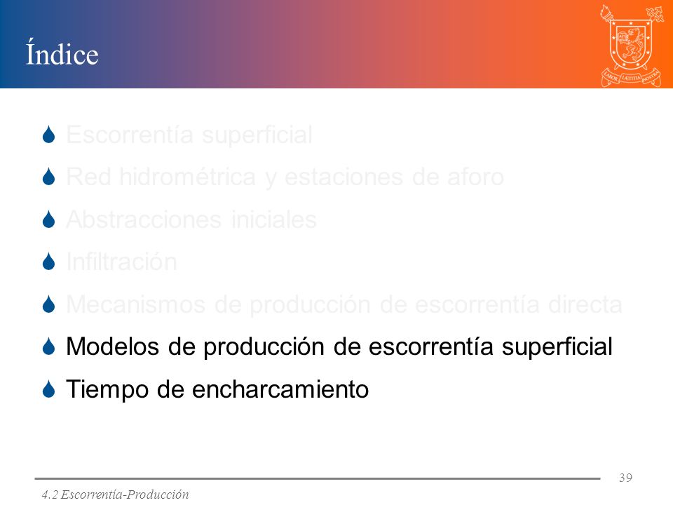 Índice Escorrentía superficial Red hidrométrica y estaciones de aforo