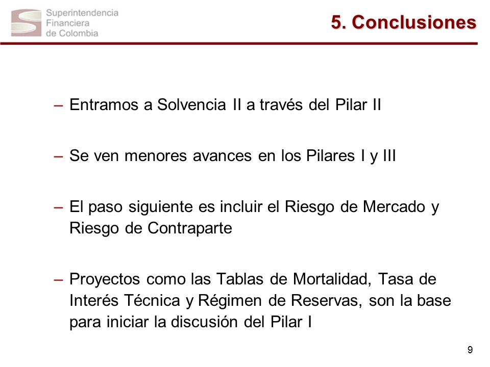 5. Conclusiones Entramos a Solvencia II a través del Pilar II