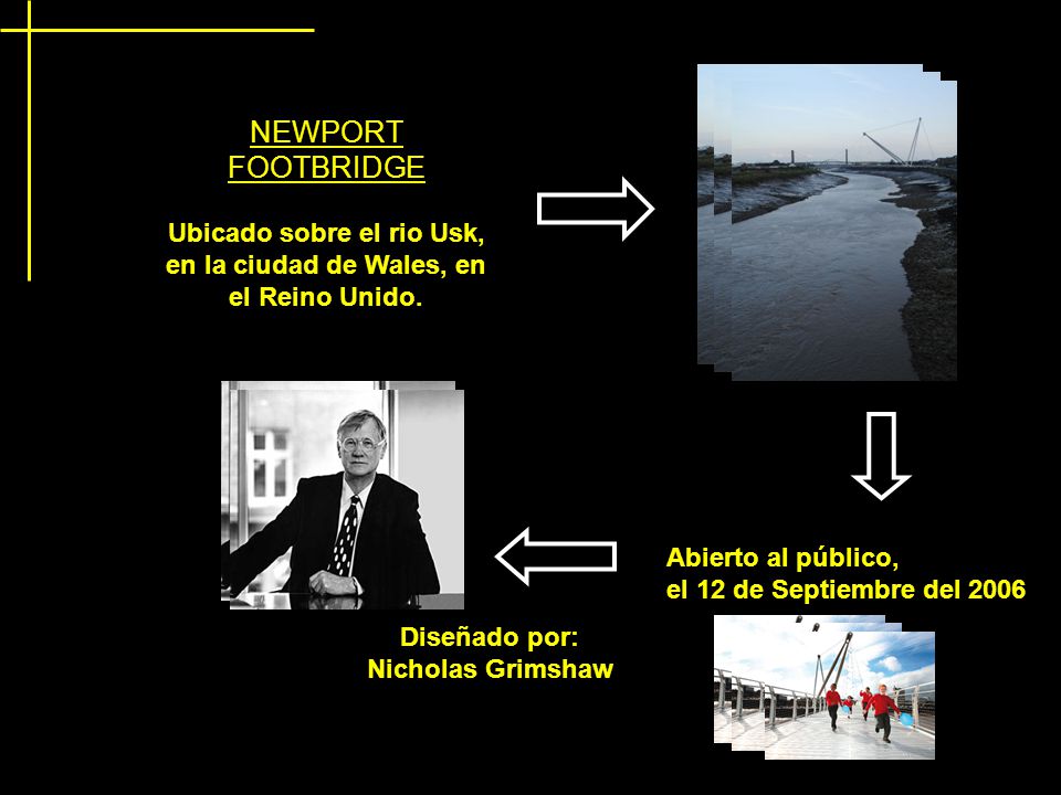 NEWPORT FOOTBRIDGE Ubicado sobre el rio Usk, en la ciudad de Wales, en el Reino Unido.