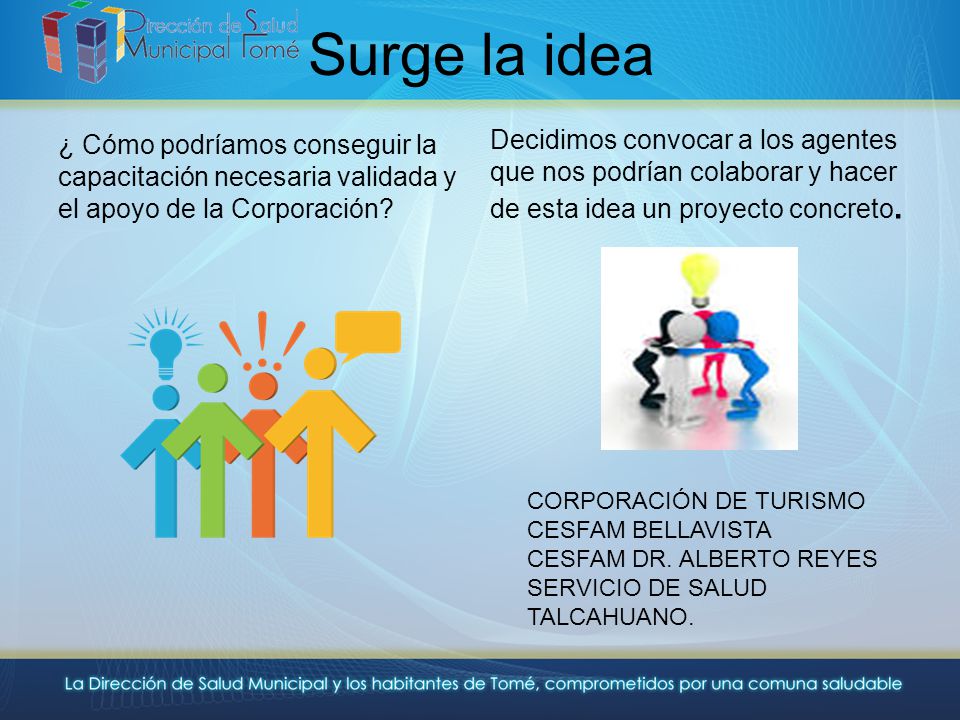 Surge la idea Decidimos convocar a los agentes que nos podrían colaborar y hacer de esta idea un proyecto concreto.