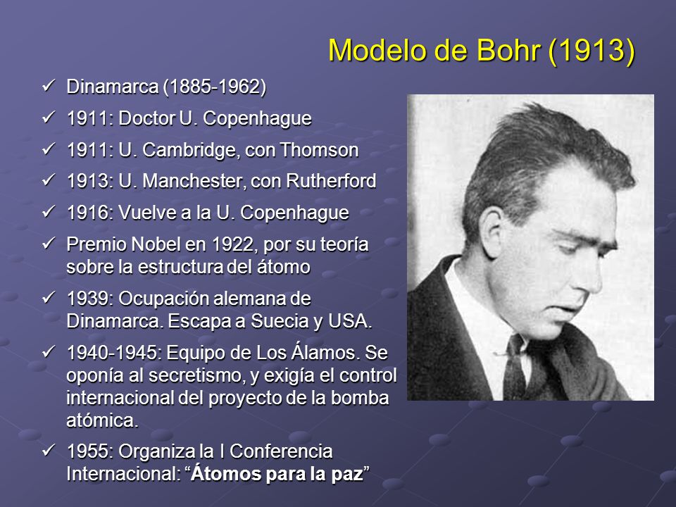 Modelo de Bohr (1913) Dinamarca ( ) 1911: Doctor U. Copenhague
