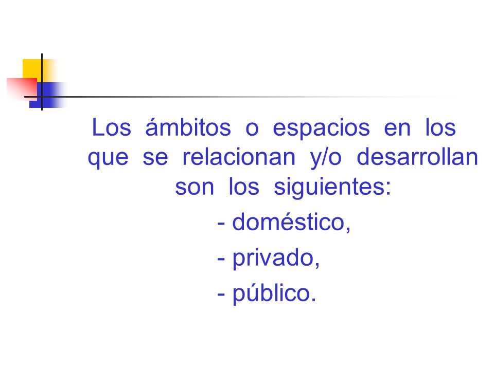 Los ámbitos o espacios en los que se relacionan y/o desarrollan son los siguientes: