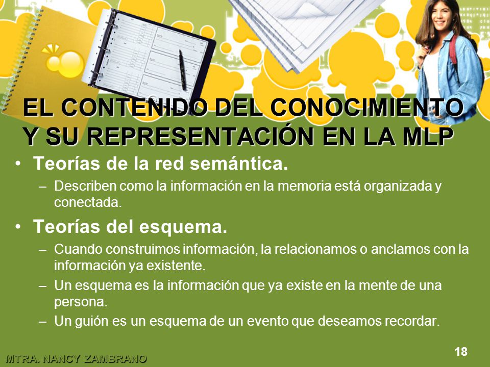 EL CONTENIDO DEL CONOCIMIENTO Y SU REPRESENTACIÓN EN LA MLP