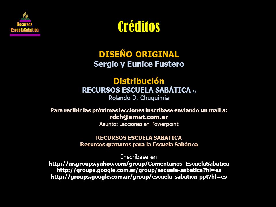 Créditos DISEÑO ORIGINAL Distribución Sergio y Eunice Fustero